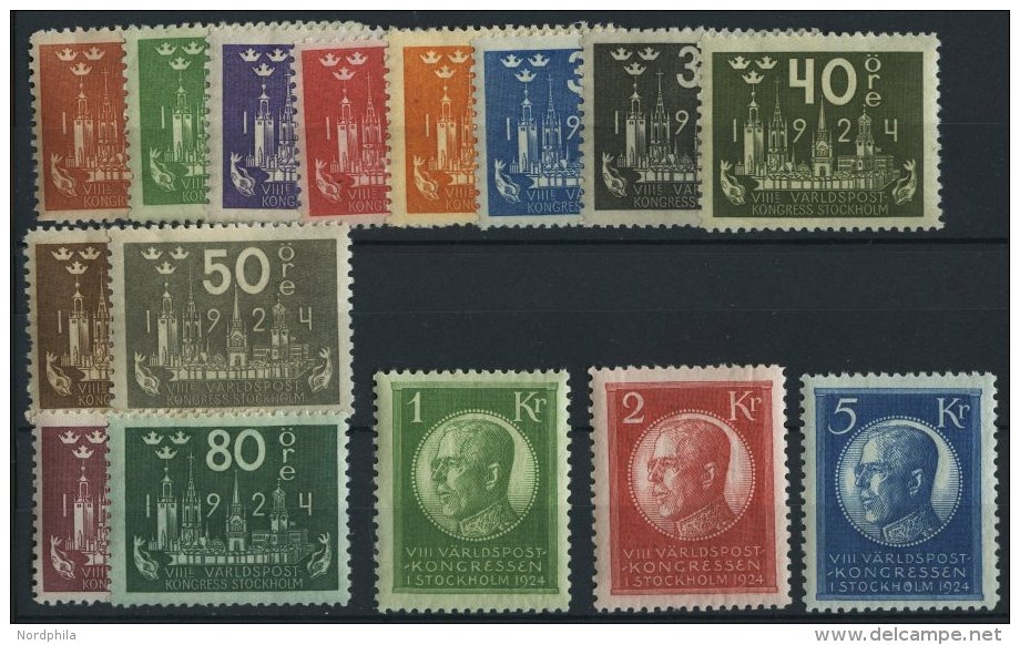 SCHWEDEN 144-58 *, 1924, Weltpostkongre&szlig;, Falzreste, Prachtsatz, Facit 4800.- Skr. - Usados