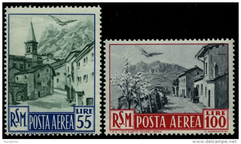 SAN MARINO 447/8 **, 1950, 55 Und 100 L. Flugpost, 2 Prachtwerte, Mi. 76.- - Autres & Non Classés