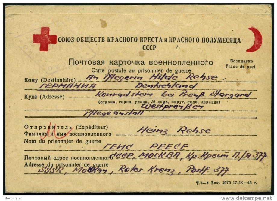 RUSSLAND 1946, Rotes Kreuz-Kriegsfangenen-Vordruckkartenbrief Von Russland Nach Deutschland, Mit R&uuml;ckantwortkarte, - Usados