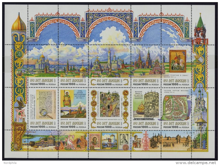 RUSSLAND KB **, 1997, 850 Jahre Moskau, Hubschrauber, Puschkin, 3 Kleinbogen (Mi.Nr. 576-85, 589, 591-95), Pracht, Mi. 8 - Otros & Sin Clasificación