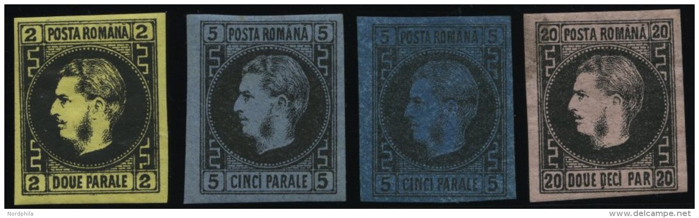 RUM&Auml;NIEN 14-16ya,b *, 1866, Karl I. Im Perlenkreis, D&uuml;nnes Papier, Falzrest, 4 Prachtwerte, Mi. 220.- - Otros & Sin Clasificación