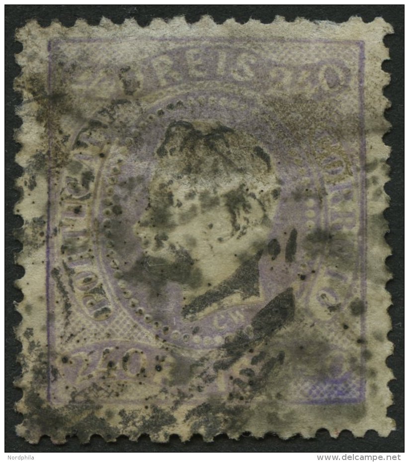 PORTUGAL 33 O, 1870, 240 R. Lila, Fein (fleckig Verf&auml;rbt), Mi. (600.-) - Otros & Sin Clasificación