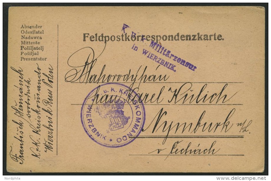 POLEN 1917, Feldpostkarte Aus Wierzbnik Russ. Polen Mit Violettem Zensur-Stempel K.u.K. MILIT&Auml;RZENSUR IN WIERZBNIK - Sonstige & Ohne Zuordnung