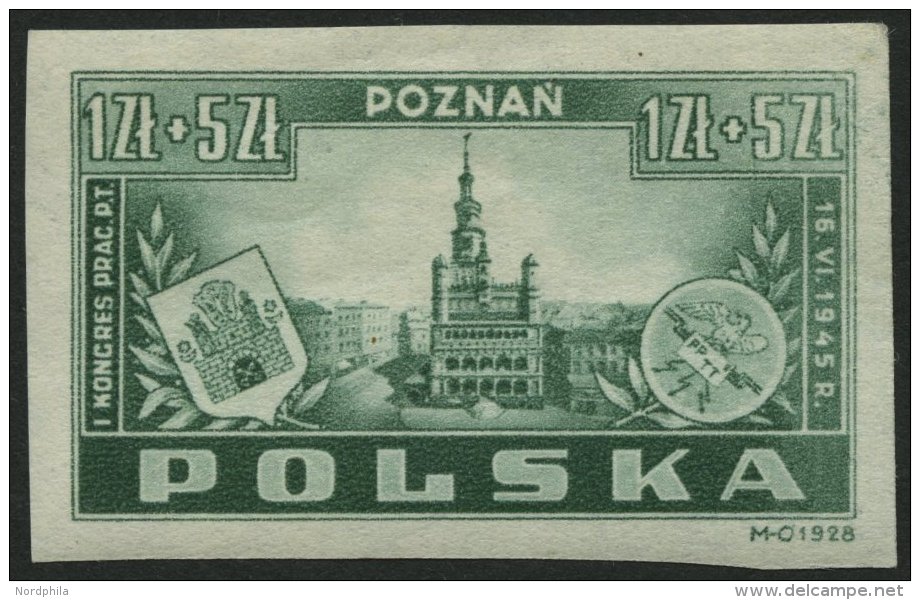 POLEN 403U **, 1945, 1 Zl. Postbeamtenkongress, Ungez&auml;hnt, Pracht, Mi. 100.- - Sonstige & Ohne Zuordnung