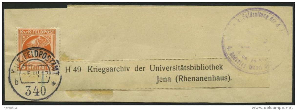 FELDPOST 50 BRIEF, 1917, 6 H. Orange Auf Kompletter Schleife Mit Feldpoststempel Nr. 340, Pracht - Sonstige & Ohne Zuordnung