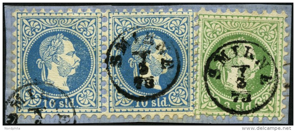 POST IN DER LEVANTE 2Ia,4Ia Paar BrfStk, 1867, 2 So. Gr&uuml;n Und 10 So. Blau Im Waagerechten Paar, K1 SMIRNE, Dekorati - Oriente Austriaco