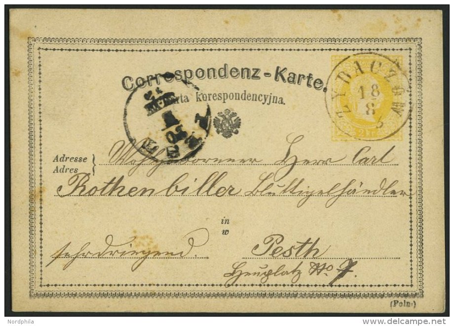 GANZSACHEN P 20 BRIEF, 1873, 2 Kr. Gelb, Karte (Poln.) Von ZYBACZOW Nach Pesth, Feinst - Sonstige & Ohne Zuordnung
