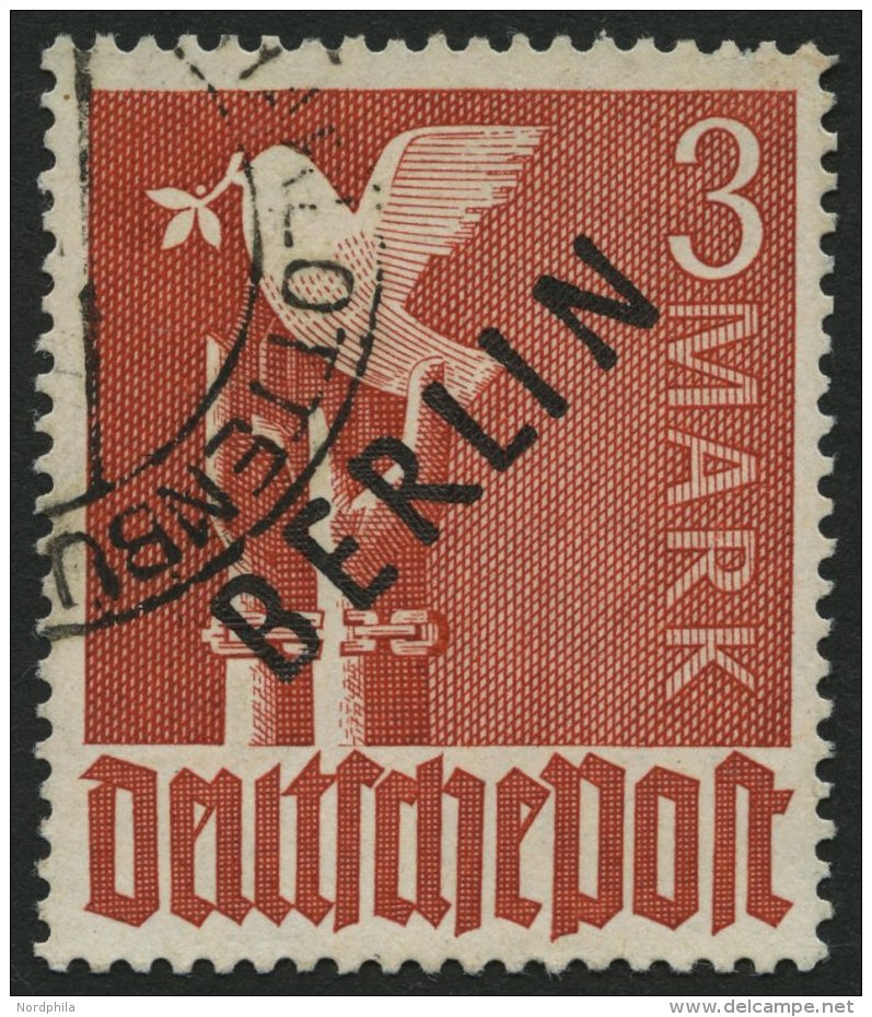 BERLIN 19 O, 1948, 3 M. Schwarzaufdruck, &uuml;blich Gez&auml;hnt Pracht, Gepr. Schlegel, Mi. 700.- - Otros & Sin Clasificación