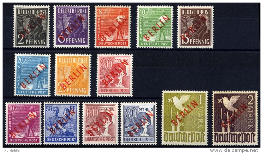 BERLIN 21-34 *, 1949, Rotaufdruck, Falzrest, 2, 6 Und 8 Pf. Minimal Vergilbt, Prachtsatz, Fotobefund Schlegel, Mi. 550.- - Gebraucht