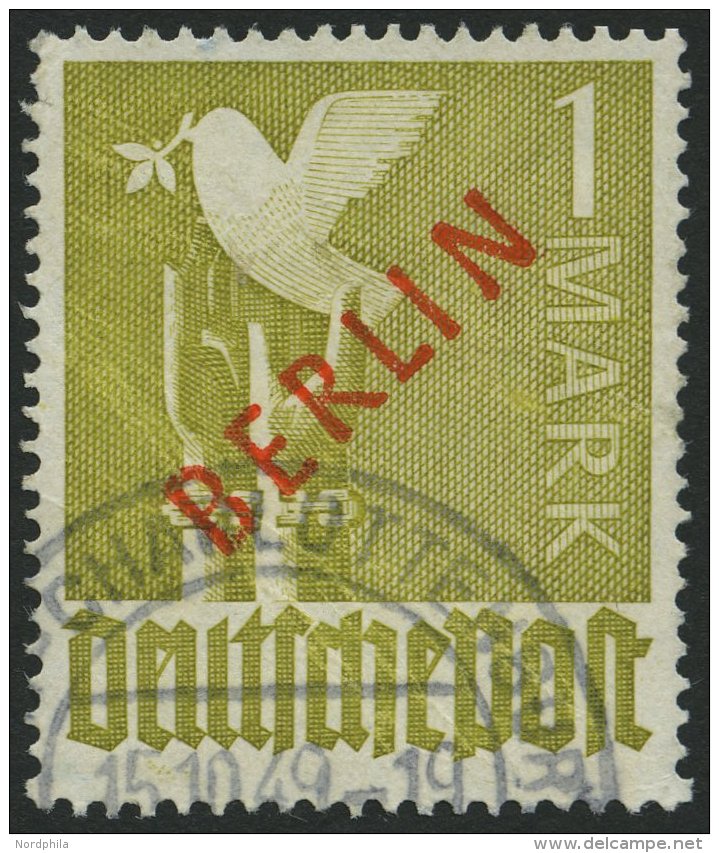 BERLIN 33 O, 1949, 1 M. Rotaufdruck, Feinst (Knitterspuren), Gepr. D. Schlegel, Mi. 550.- - Usados