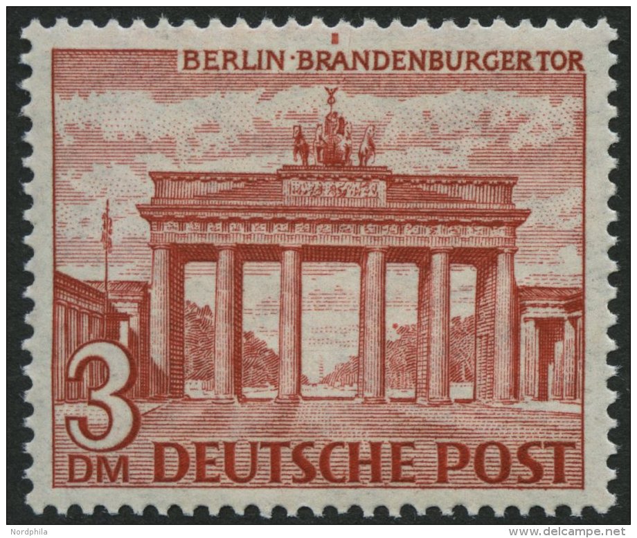 BERLIN 59I *, 1949, 3 DM Bauten Mit Abart Farbiges Rechteck Im Markenrand &uuml;ber RA In Brandenburg, Pracht, Mi. (700. - Gebraucht