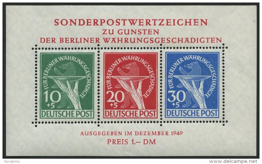 BERLIN Bl. 1I **, 1949, Block W&auml;hrungsgesch&auml;digte Mit Abart Schraffierungsstrich In Der Opferschale, Format (1 - Gebraucht