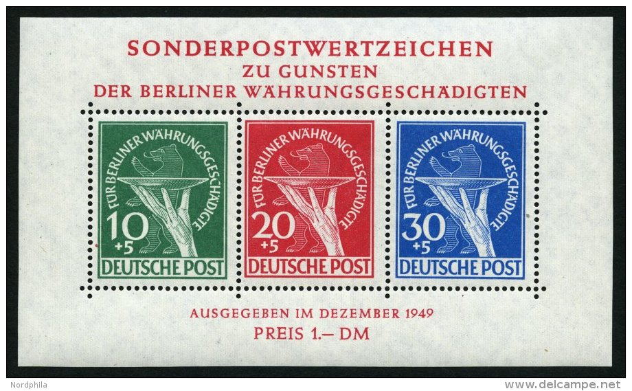 BERLIN Bl. 1II **, 1949, Block W&auml;hrungsgesch&auml;digte, Beide Abarten, Pracht, R!, Mi. 2500.- - Gebraucht