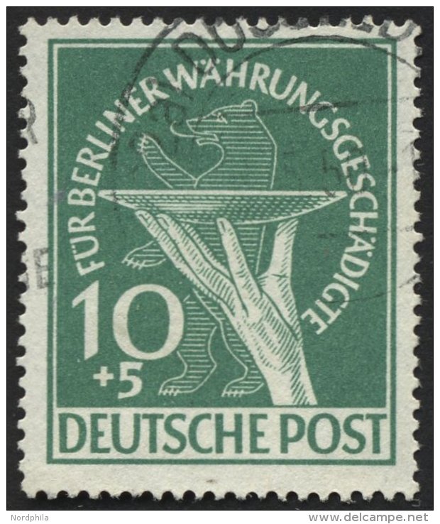 BERLIN 68 O, 1949, 10 Pf. W&auml;hrungsgesch&auml;digte, &uuml;blich Gez&auml;hnt Pracht, Gepr. Schlegel, Mi. 190.- - Gebraucht