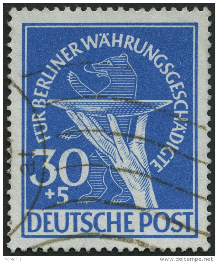 BERLIN 70I O, 1949, 30 Pf. W&auml;hrungsgesch&auml;digte Mit Abart Senkrechter Schraffierungstrich In Der Opferschale, T - Gebraucht