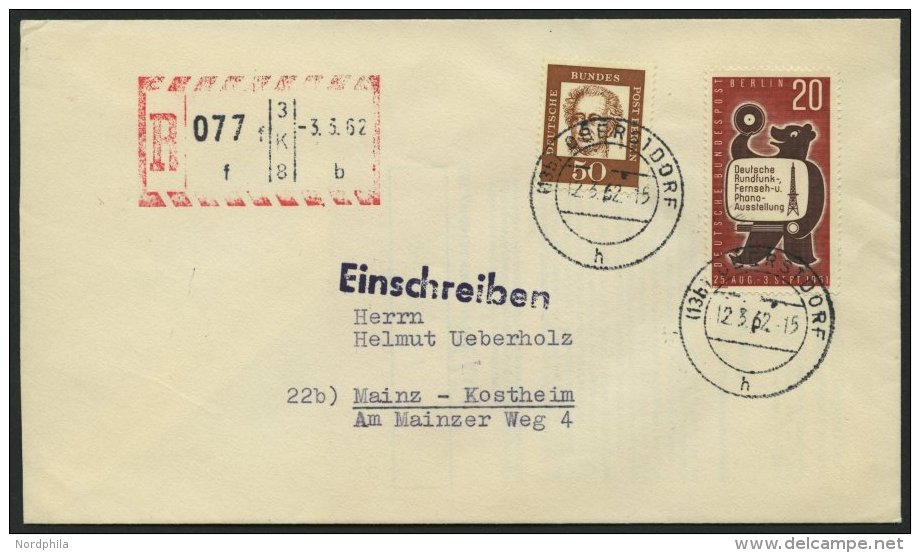 BERLIN 208,217 BRIEF, 1962, 50 Pf. Goethe Und 20 Pf. Berliner B&auml;r Auf Einschreibbrief Mit R-Automaten Versuchsstemp - Otros & Sin Clasificación