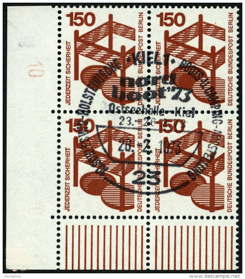 BERLIN 411A DZ VB O, 1972, 150 Pf. Unfallverh&uuml;tung Im Eckrandviererblock Mit Randnummer 10, Sonderstempel, Pracht - Usados