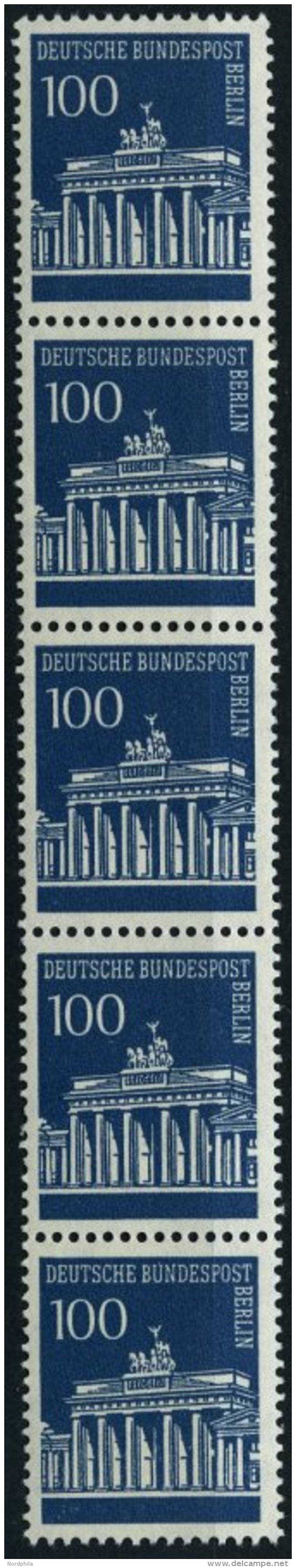 ROLLENMARKEN 290R **, 1967, 100 Pf. Brandenburger Tor Im F&uuml;nferstreifen, Pracht, Mi. 90.- - Rollenmarken