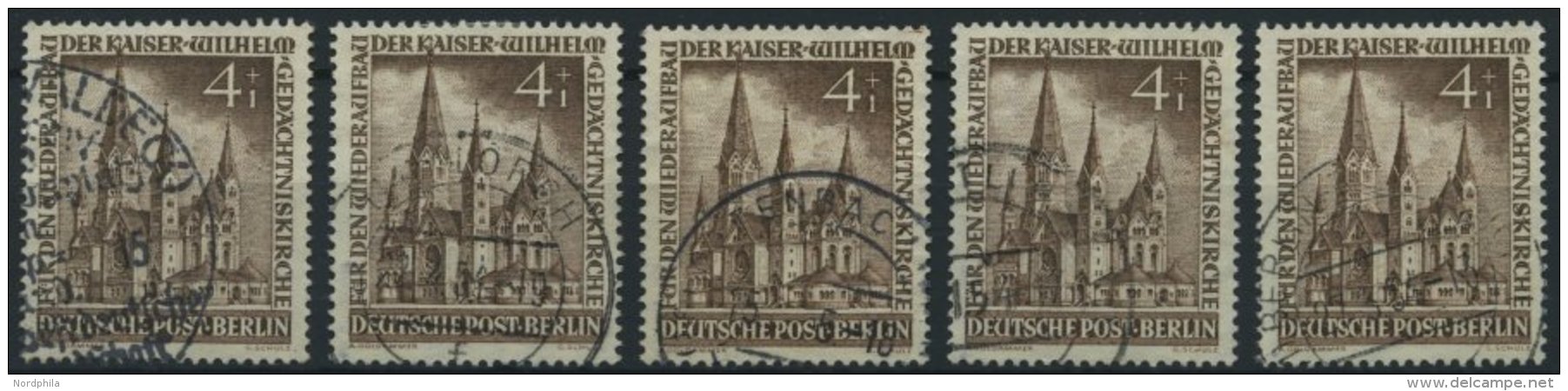 ENGROS 106 O, 1953, 4 Pf. Ged&auml;chtniskirche, 5 Prachtwerte, Gepr. D. Schlegel, Mi. 100.- - Sammlungen