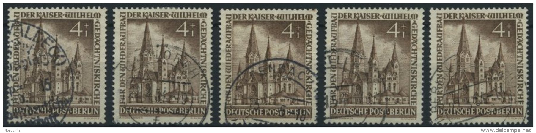 ENGROS 106 O, 1953, 4 Pf. Ged&auml;chtniskirche, 5 Prachtwerte, Gepr. D. Schlegel, Mi. 100.- - Colecciones