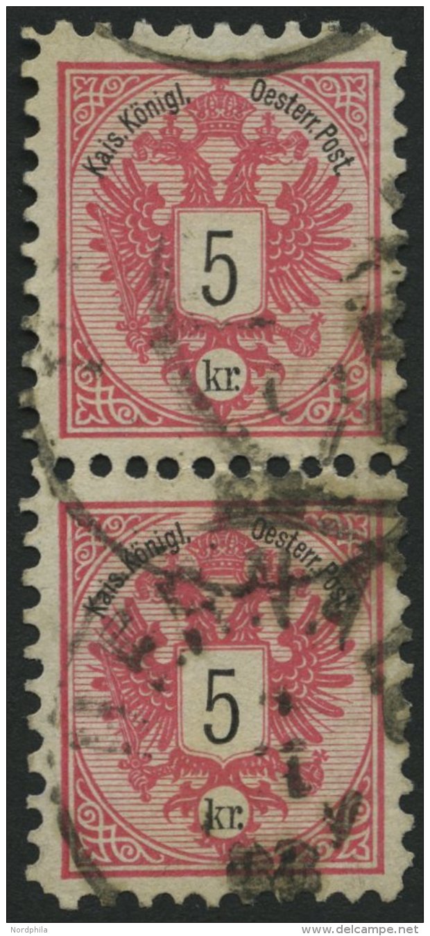 STERREICH 46C Paar O, 1883, 5 Kr. Doppeladler, Gez&auml;hnt L 9, Im Senkrechten Paar, Pracht, Fotobefund Dr. Ferchenbaue - Gebraucht