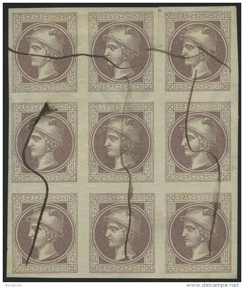 STERREICH 42II/III O, 1896, 1 Kr. Braunviolett, Feiner Druck, Type III, Im Neunerblock, Mit Wasserzeichen, Federzugentwe - Gebraucht