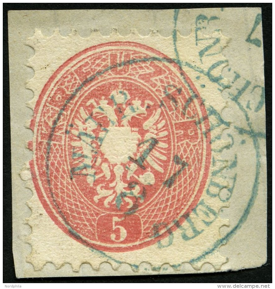 STERREICH 32 BrfStk, 1863, 5 Kr. Rosa, Blauer K1 M&Auml;HR. SCH&Ouml;NBERG, Prachtbriefst&uuml;ck - Gebraucht