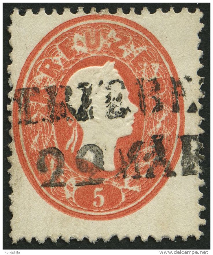 STERREICH 20 O, 1860, 5 Kr. Rot, L2 TRIEBE, Pracht - Sonstige & Ohne Zuordnung