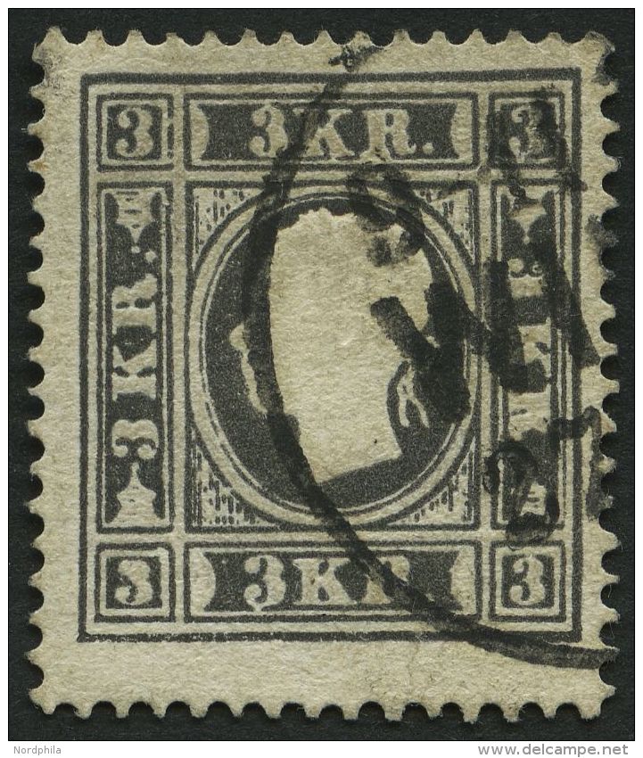 STERREICH 11IbPFI O, 1858, 3 Kr. Grauschwarz, Type Ib, Sog. Bulldoggenkopf, Pracht, Gepr. Dr. Ferchenbauer, Mi. 500.- - Sonstige & Ohne Zuordnung