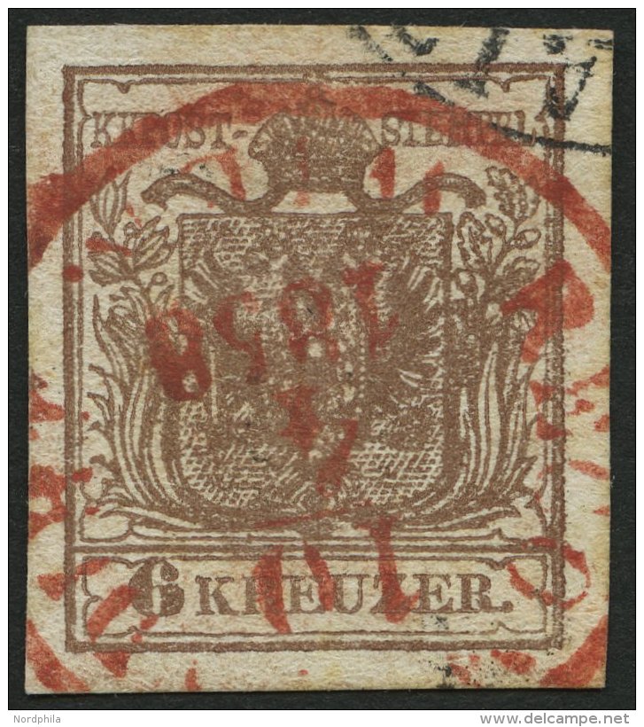 STERREICH 4Y O, 1854, 6 Kr. Braun, Maschinenpapier, Roter K1 Recommandirt WIEN 1858, Pracht - Otros & Sin Clasificación