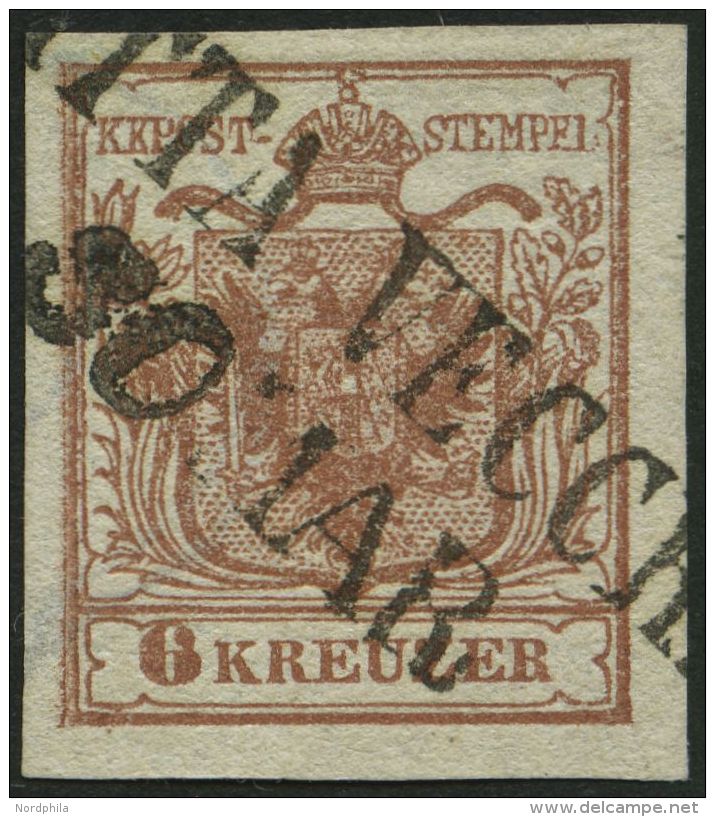 STERREICH 4X O, 1850, 6 Kr. Braun, Handpapier, Type Ia, Mit Wz.-Teilen, L2 CITTA VECCHIA, Kabinett - Otros & Sin Clasificación