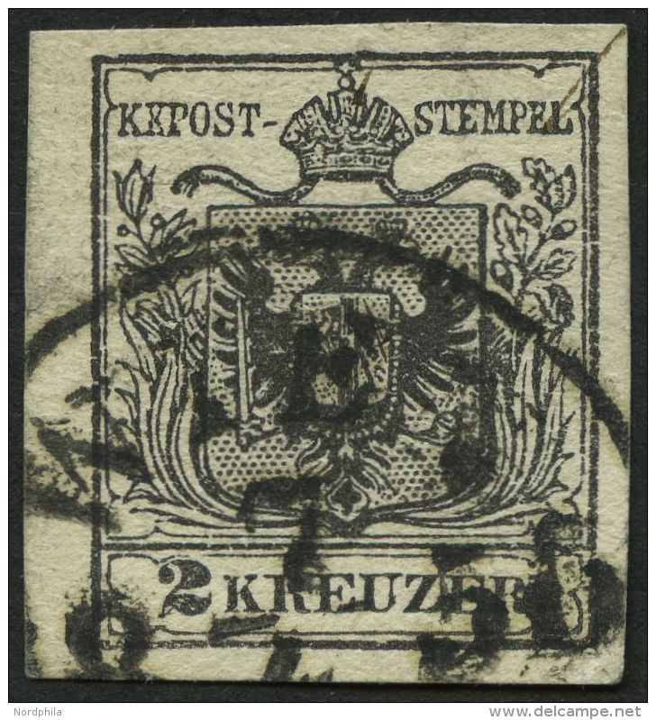 STERREICH 2Ya O, 1854, 2 Kr. Schwarz, Maschinenpapier, Type III, K1 WIEN 1. EXP., Pracht - Otros & Sin Clasificación