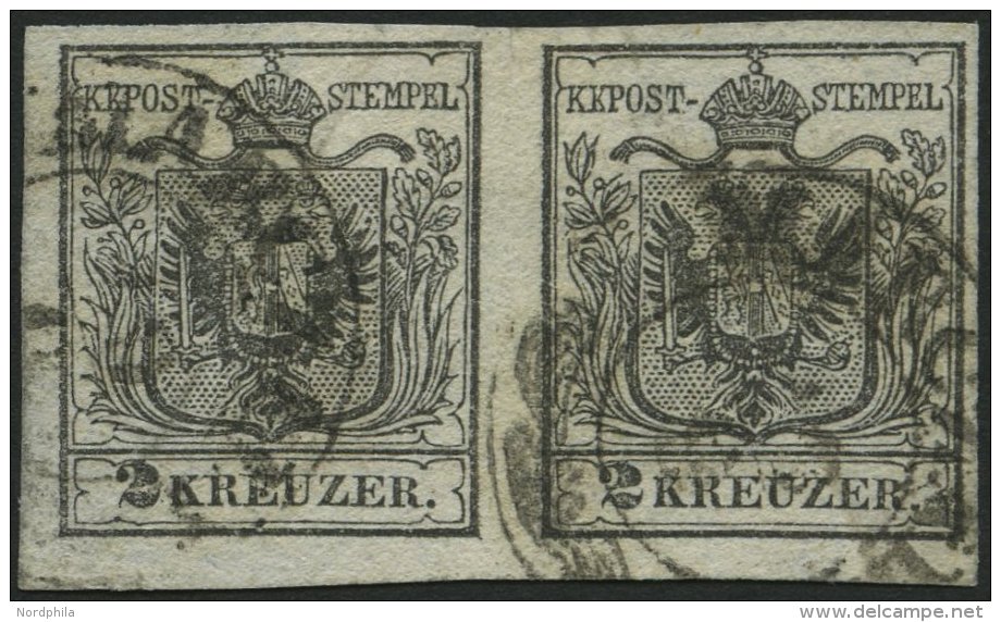 STERREICH 2Xa Paar O, 1850, 2 Kr. Schwarz, Handpapier, Type Ia, Im Waagerechten Paar, K2 MARCZALY, Pracht, Fotobefund Dr - Gebraucht
