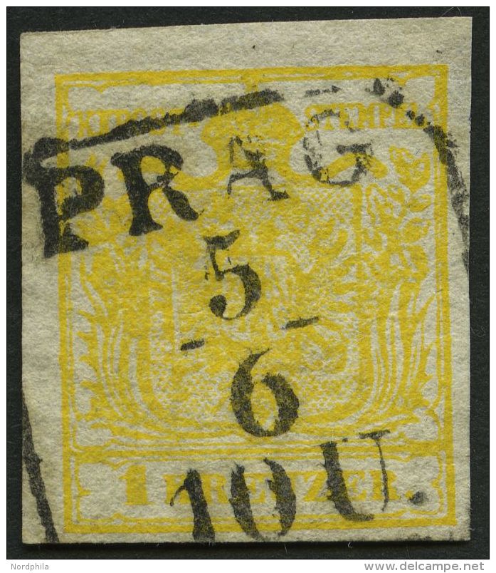 STERREICH 1Xd O, 1850, 1 Kr. Kadmiumgelb, Handpapier, Type III, R4 PRAG, Pracht - Sonstige & Ohne Zuordnung