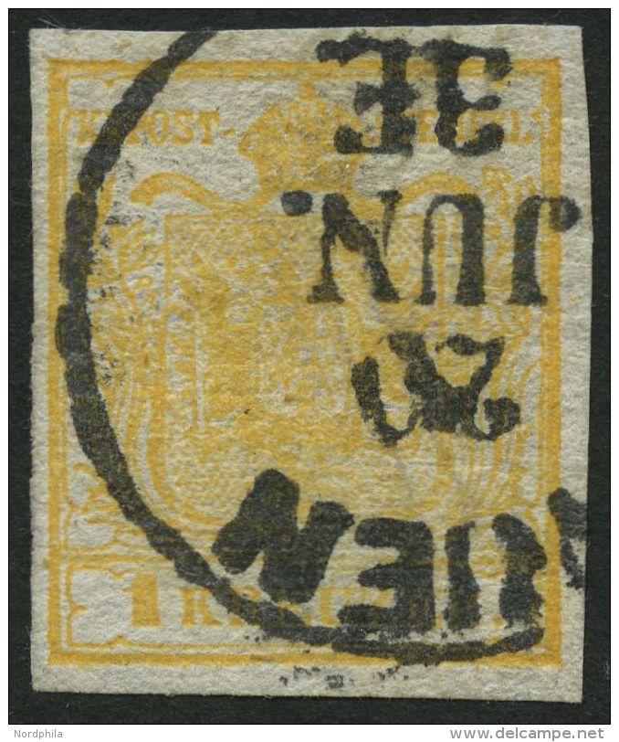 STERREICH 1Xb O, 1850, 1 Kr. Orange, Handpapier, K1 WIEN, Pracht - Sonstige & Ohne Zuordnung