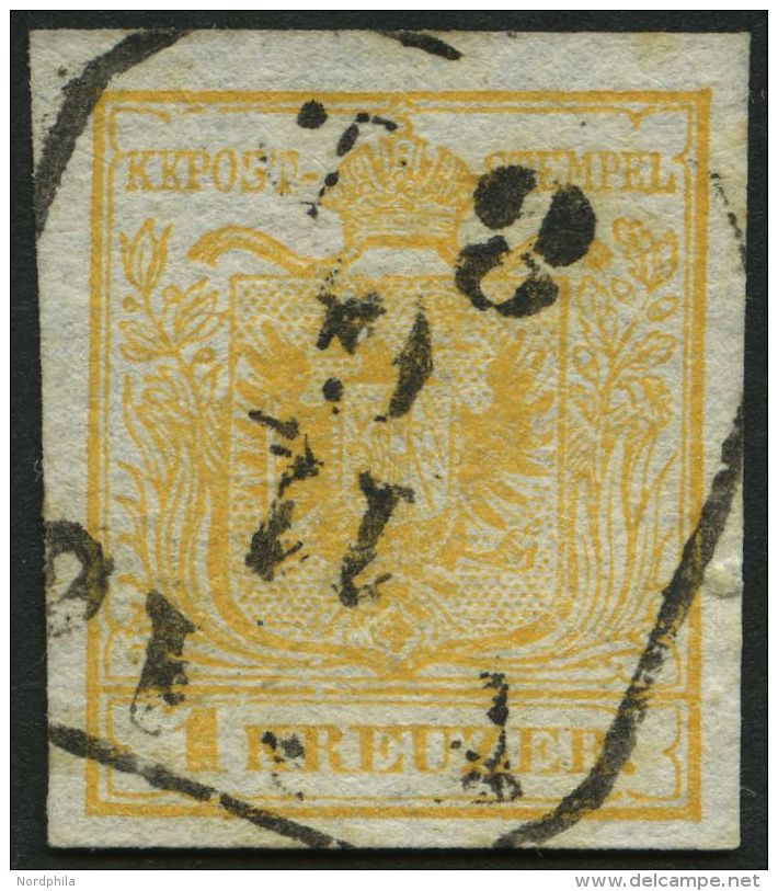 STERREICH 1Xb O, 1850, 1 Kr. Orange, Handpapier, Type Ib, R4 PRAG, Pracht, Fotobefund Dr. Ferchenbauer - Sonstige & Ohne Zuordnung