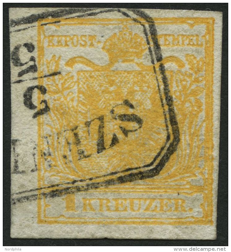 STERREICH 1Xb O, 1850, 1 Kr. Orange, Handpapier, Type Ib, Ungarischer R3 SZENITZ, Pracht - Otros & Sin Clasificación