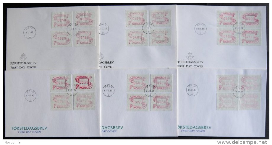 NORWEGEN A BRIEF, Automatenmarken: 1988-97, Mi.Nr. A 3.2d S3-6,8 Und 9, 6 Verschiedene FDC, Pracht - Usados