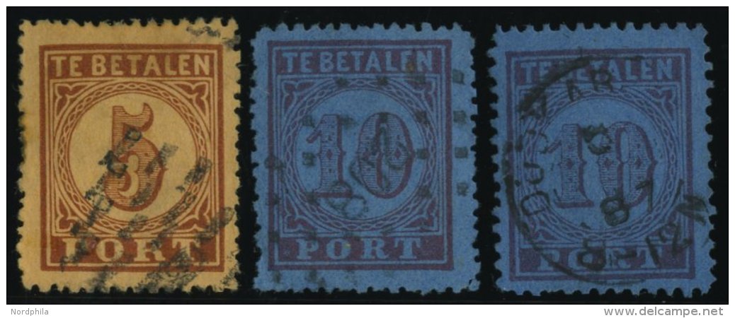 PORTOMARKEN P 1,2A/B O, 1870, Gro&szlig;e Wertziffer, 3 Werte Feinst/Pracht, Mi. 71.- - Portomarken