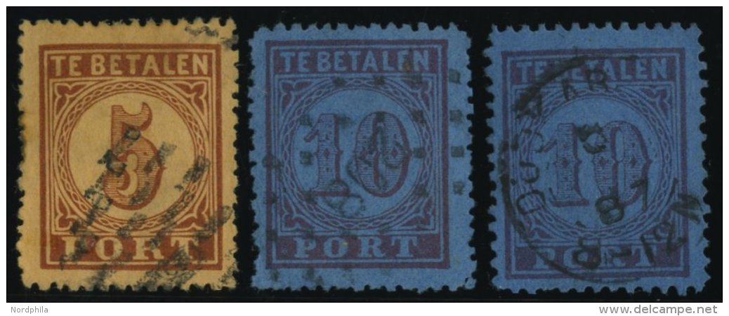 PORTOMARKEN P 1,2A/B O, 1870, Gro&szlig;e Wertziffer, 3 Werte Feinst/Pracht, Mi. 71.- - Impuestos