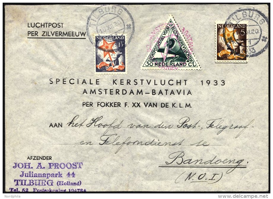 NIEDERLANDE 267,268/9A BRIEF, 16.12.1933, Postj&auml;ger - Flug AMSTERDAM-BATAVIA, Prachtbrief, M&uuml;ller 190 - Holanda