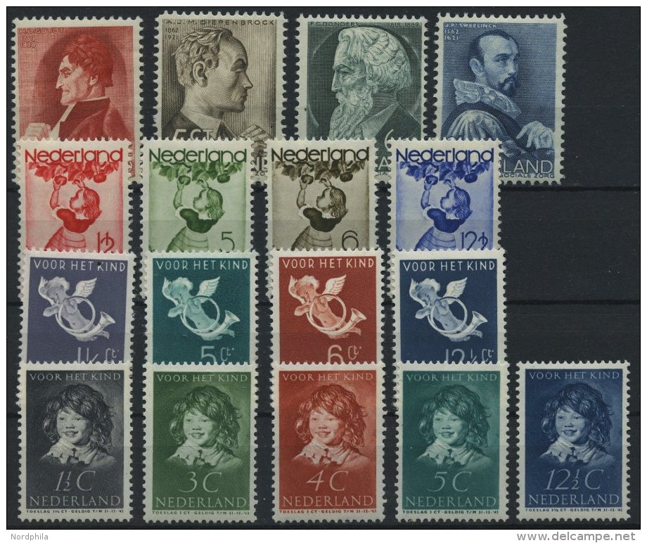 NIEDERLANDE * , 1935-37, Mi.Nr. 282-85, 287-90, 297-300, 308-12, Falzrest, 4 Prachts&auml;tze - Otros & Sin Clasificación