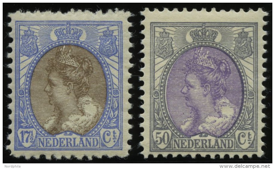 NIEDERLANDE 78D,80A *, 1914/20, 171/2 C. Ultramarin/blau, Gez&auml;hnt L 111/2 Und 50 C, Grau/violett, Gez&auml;hnt K 12 - Otros & Sin Clasificación