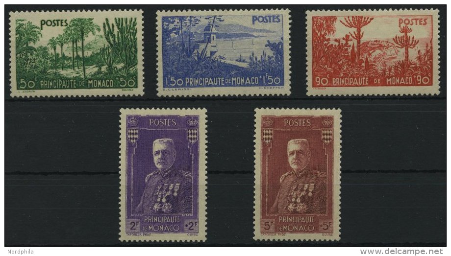 MONACO 138-42 *, 1937, Gartenanlagen Und F&uuml;rst Louis II, Falzrest, Prachtsatz - Autres & Non Classés