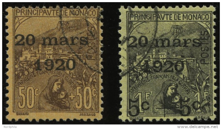 MONACO 41/2 O, 1920, 50 C. Und 1 Fr. Hochzeit Der Prinzessin Charlotte, 2 Prachtwerte, Mi. 145.- - Sonstige & Ohne Zuordnung