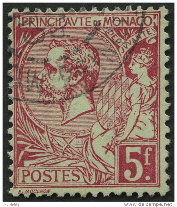 MONACO 21a O, 1891, 5 Fr. Karmin Auf Gr&uuml;nlich, Pracht, Mi. 170.- - Sonstige & Ohne Zuordnung