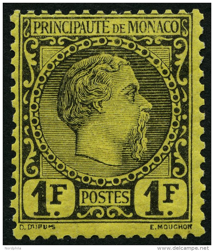 MONACO 9 *, 1885, 1 Fr. Schwarz Auf Gelb, Falzrest, Pracht, R!, Signiert Gebr&uuml;der Senf, Mi. 1800.- - Otros & Sin Clasificación