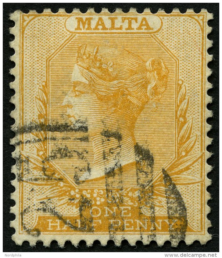 MALTA 3b O, 1884, 1/2 P. Rotorange, Pracht, Mi. 70.- - Malta