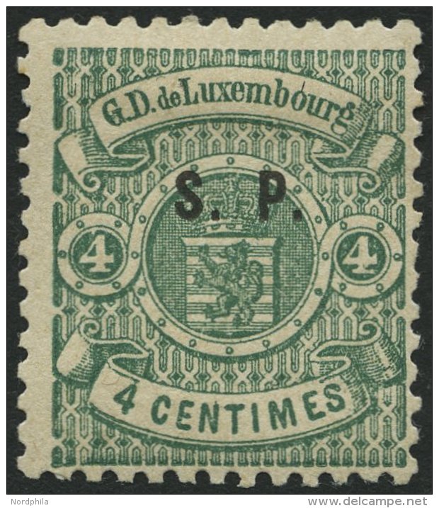 DIENSTMARKEN D 23I *, 1881, 4 C. Blaugr&uuml;n S.P., Type I, Falzrest, Pracht, Gepr. Zumstein, Mi. 220.- - Oficiales