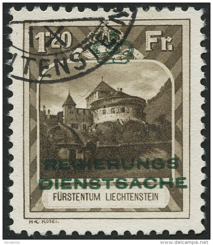 DIENSTMARKEN D 8A O, 1932, 1.20 Fr. Burg Vaduz, Gez&auml;hnt L 101/2, Pracht, Signiert Zumstein, Mi. 580.- - Oficial